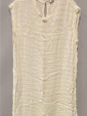 Zara Cream Textured Keyhole Cap-Sleeve Tunic